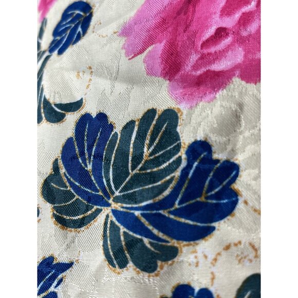 Floral Satin Sleep Robe Women Size M Blue Pink Tie Front Loungewear - Picture 4 of 16